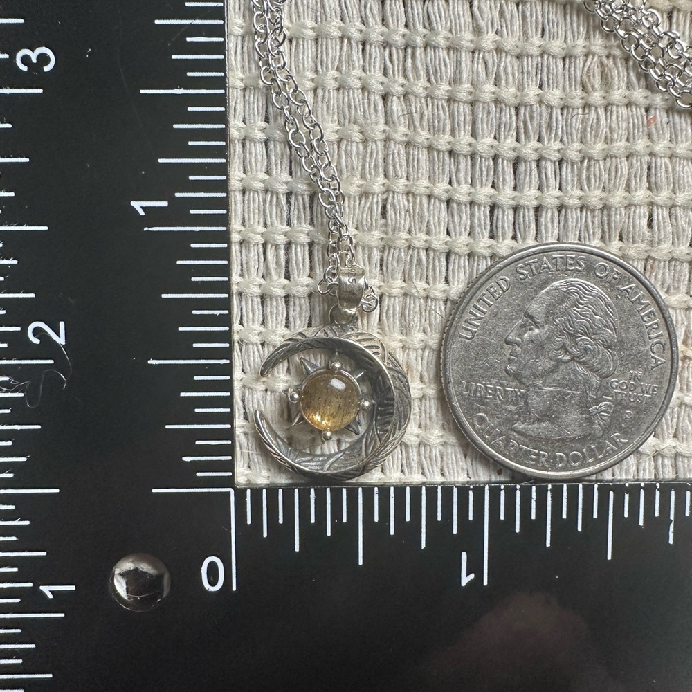Rutilated Quartz and Silver Moon and Star Pendant Necklace on Box Chain - Picture 16 of 16